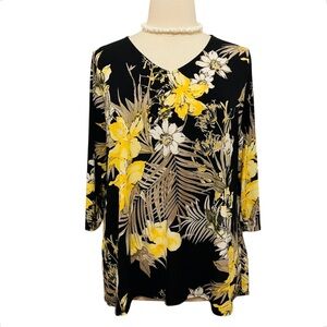 Susan Graver Black Tunic with Yellow Floral Print 2X
